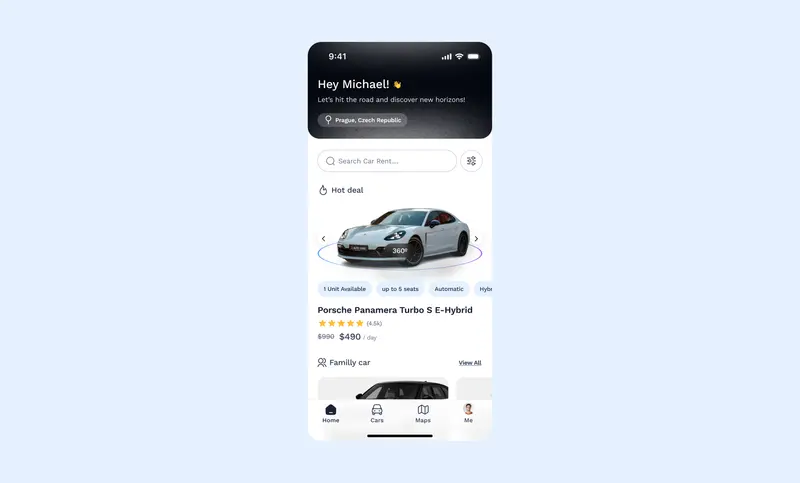 Preview of Car Rental Mobile App Screen