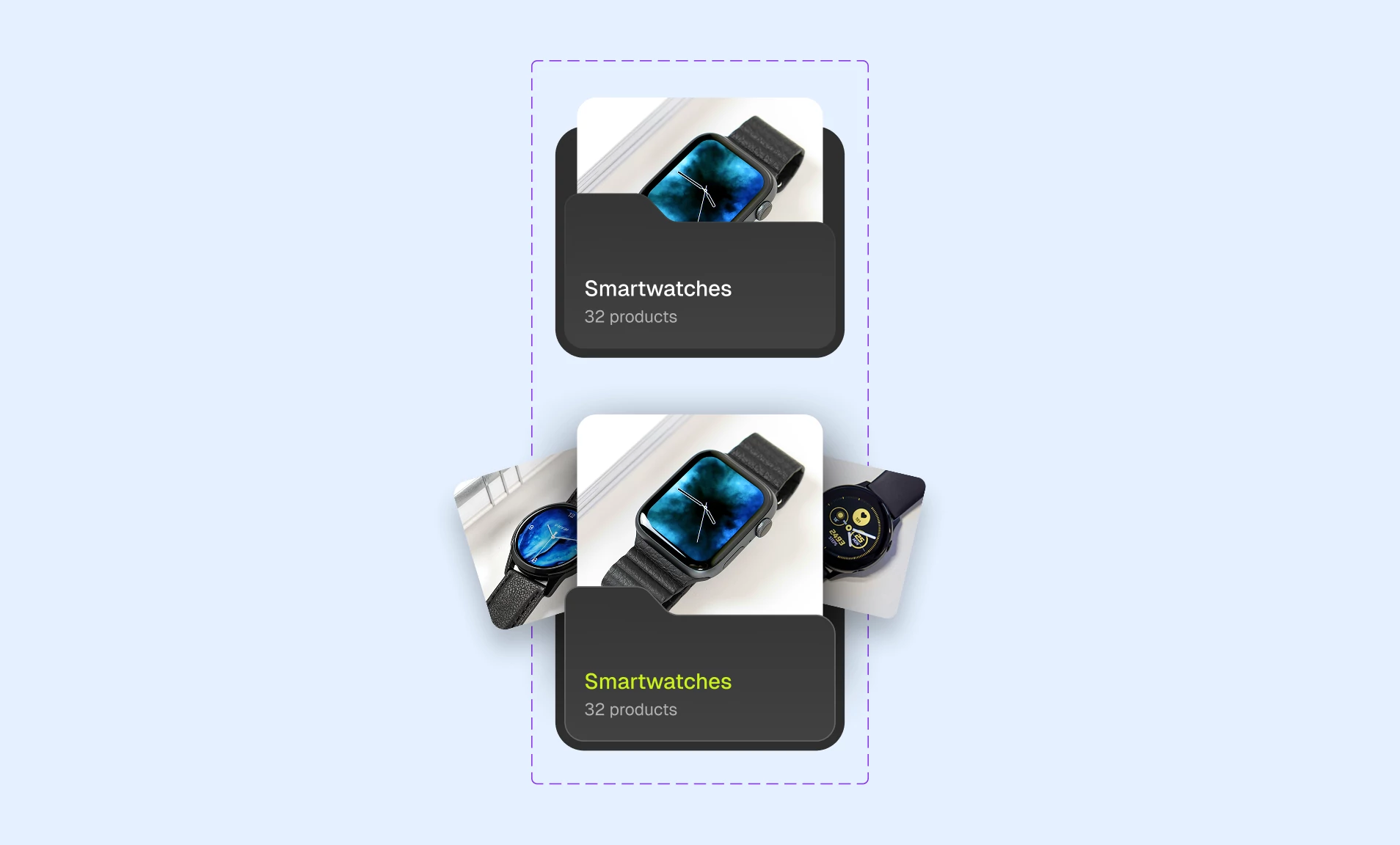 Card with interactive image stack preview