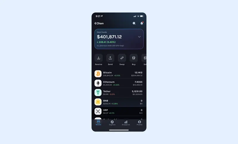 Preview of Crypto Wallet App Screen
