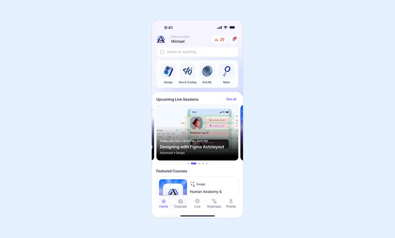 Preview of E-learning App Home Screen