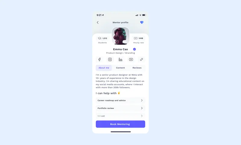 Preview of Mentor Profile App Screen