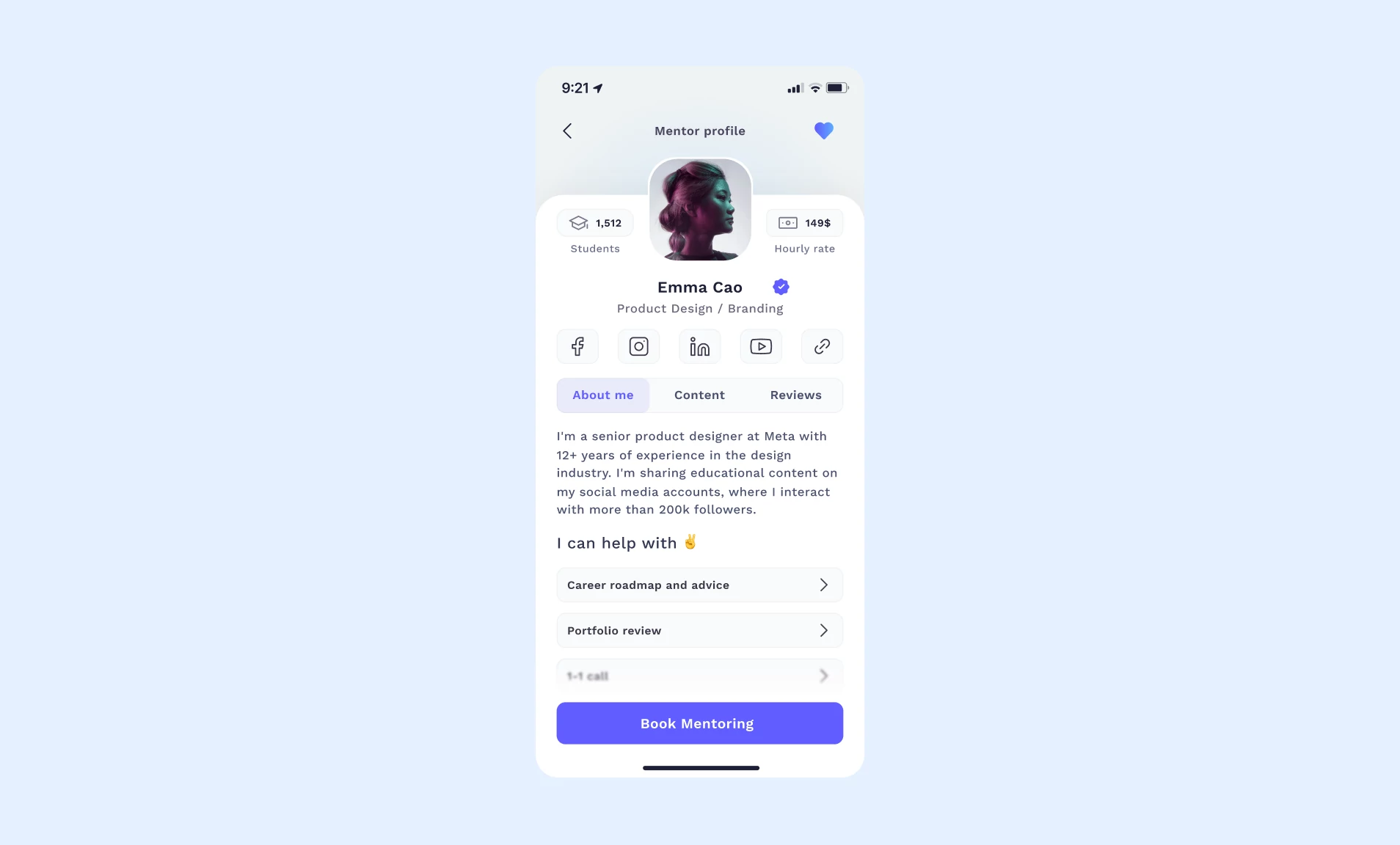 Mentor Profile App Screen preview