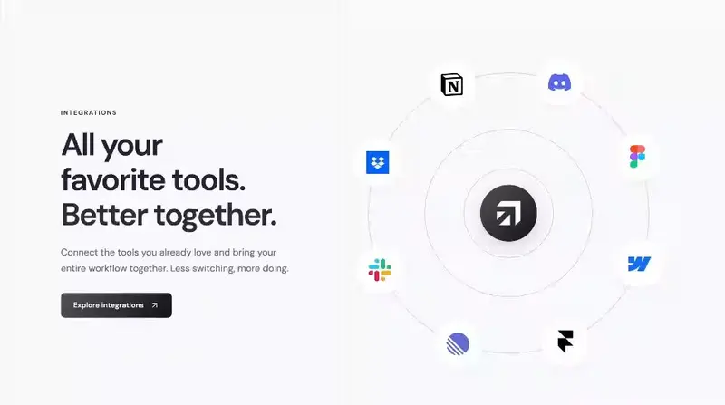 Preview of Integrations section with animated logos
