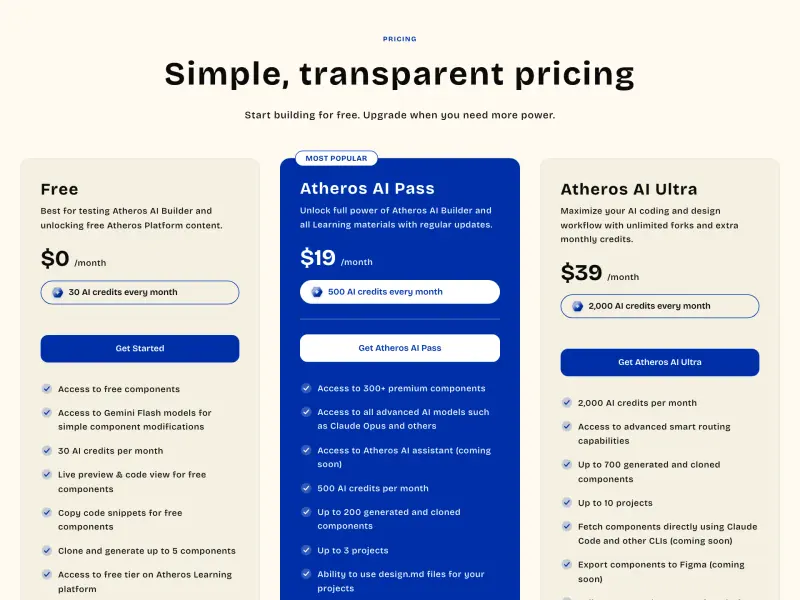 Preview of Pricing Cards