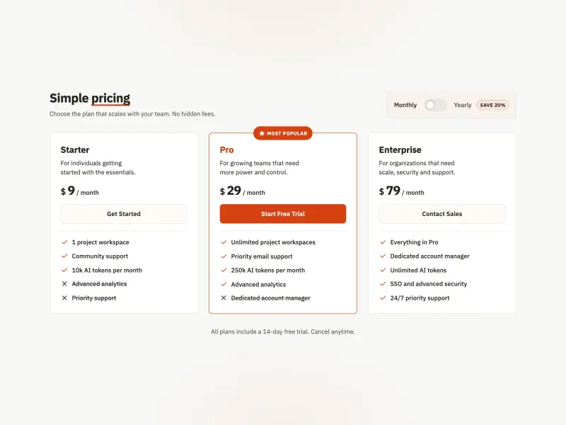 Preview of Pricing Table