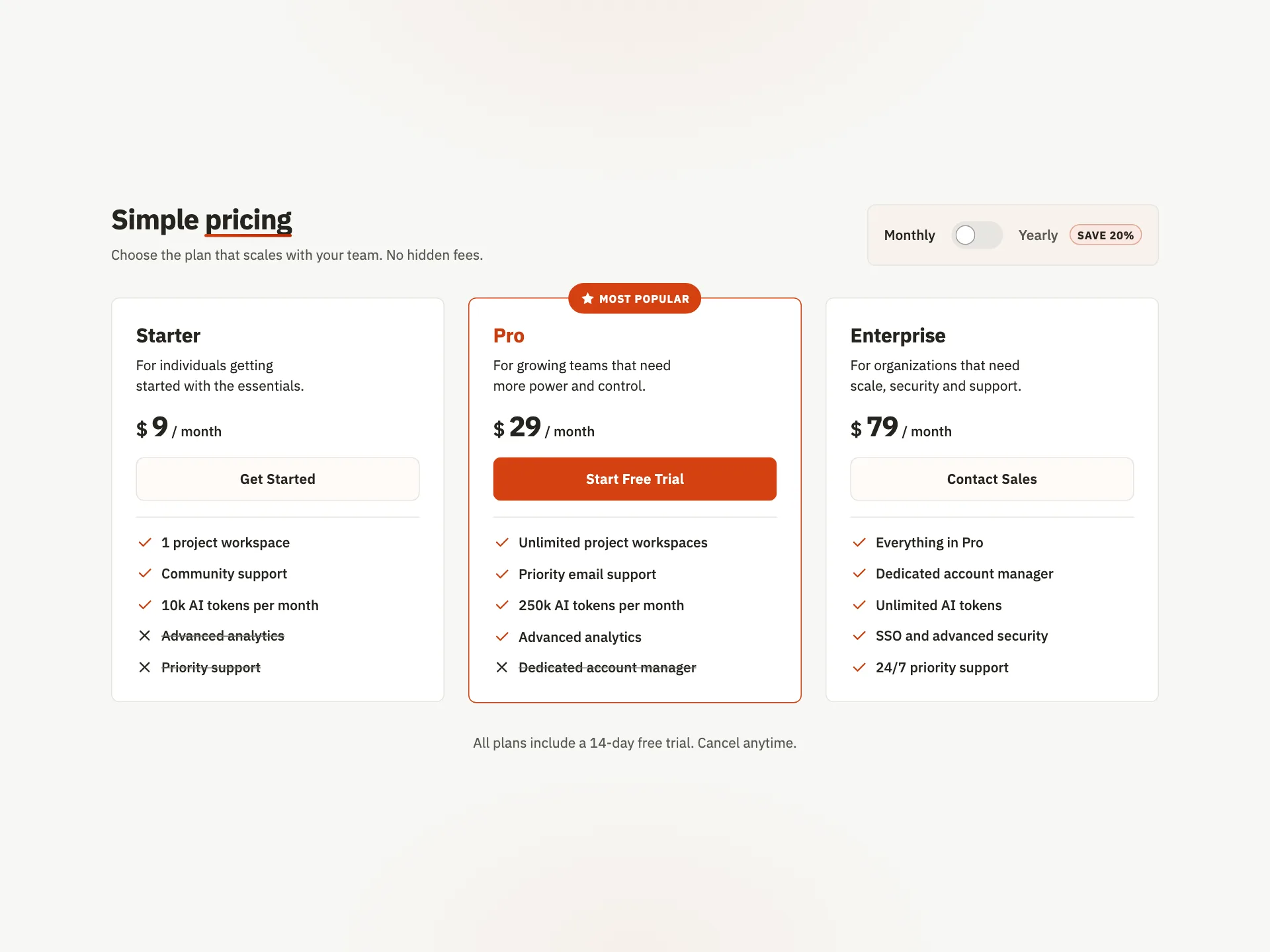 Pricing Table preview