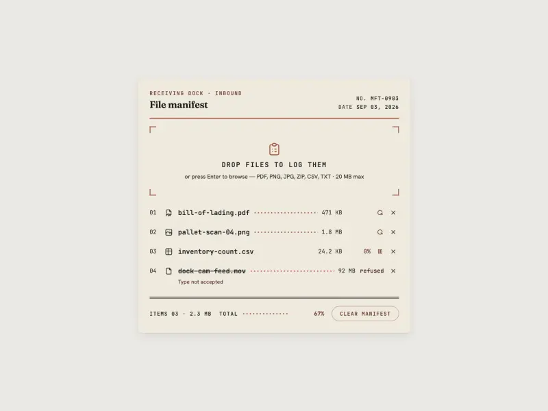 Preview of Receiving Manifest