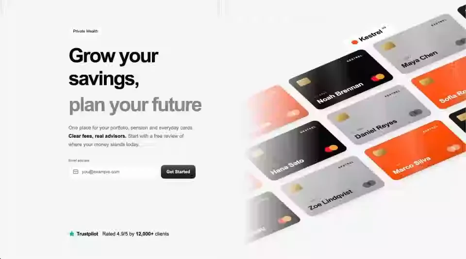 Preview of Floating Fintech Cards Web Hero Section